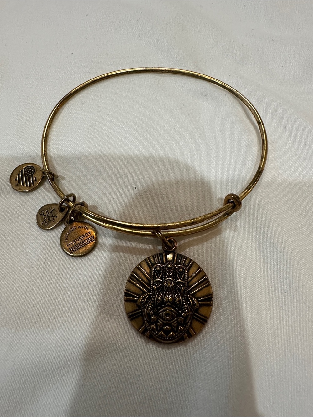 Alex and Ani Antique Gold “Hand of Fatima” Hamsa Medallion Expandable Bracelet